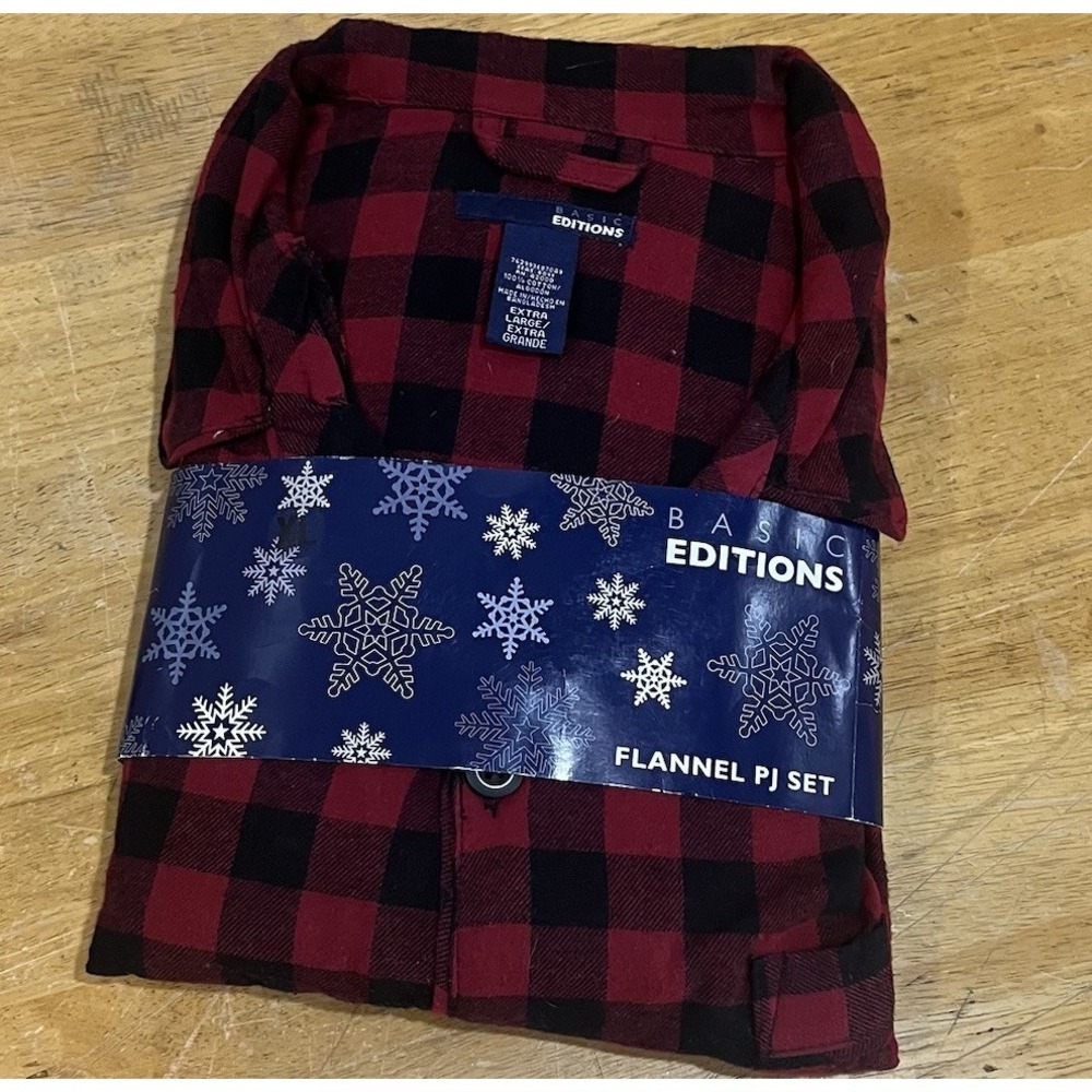 Vtg Kmart Basic Edition‎ Men's Flannel Red Plaid Long Sleeve Pajamas 100% Cotton